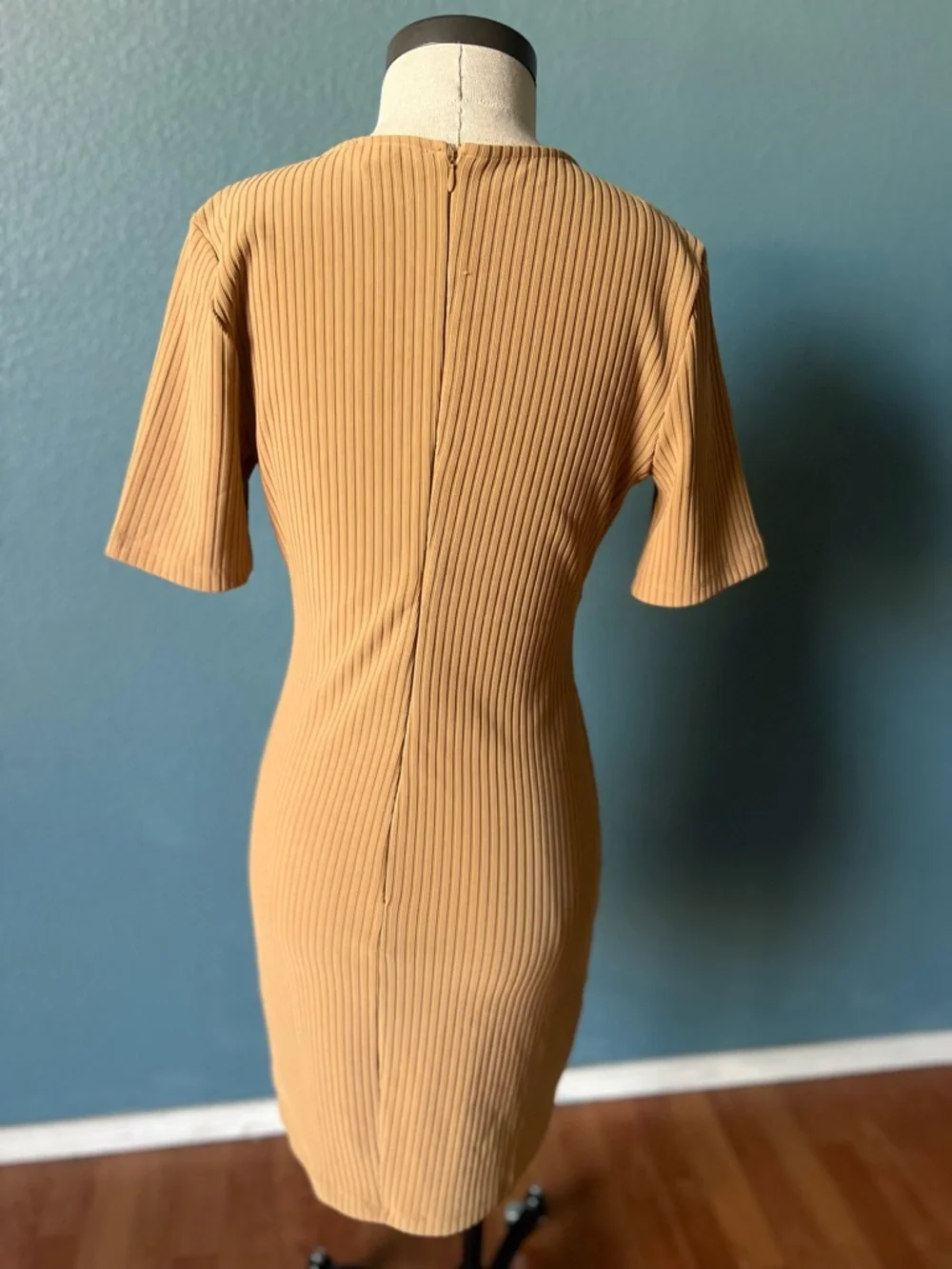 Forever 21 Ribbed Deep V-Neck Mini Dress in Camel bodycon dress spring‎ summer